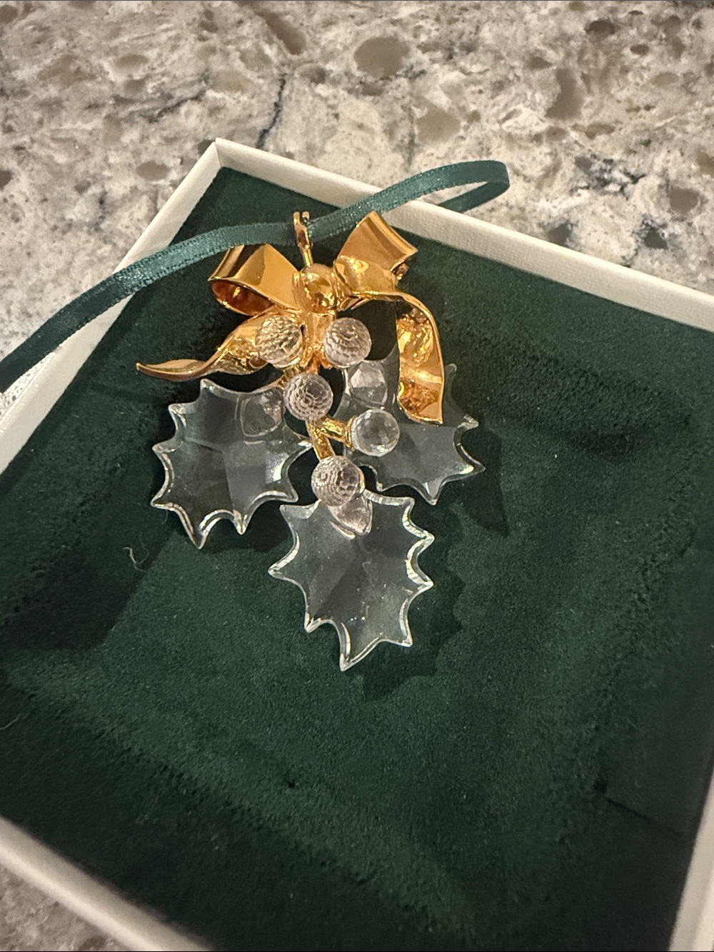Swarovski Gold Bow with Clear Crystal Holly Ornament